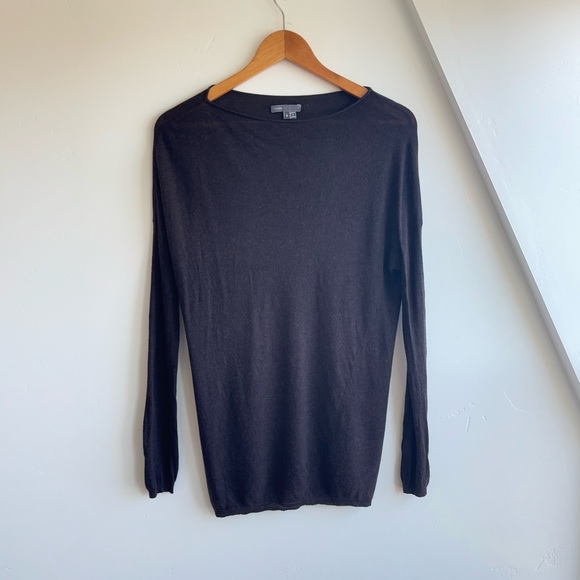 Vince Womens Wool Blend Long Sleeve Sheer Boat Neck Top Brown Sz S - Picture 10 of 12